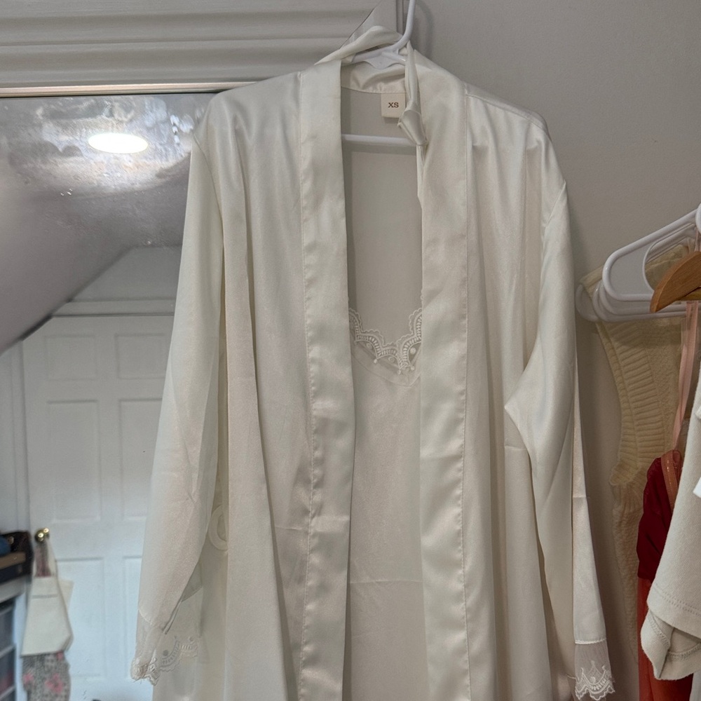 Elegant White Satin Robe and Slip Set